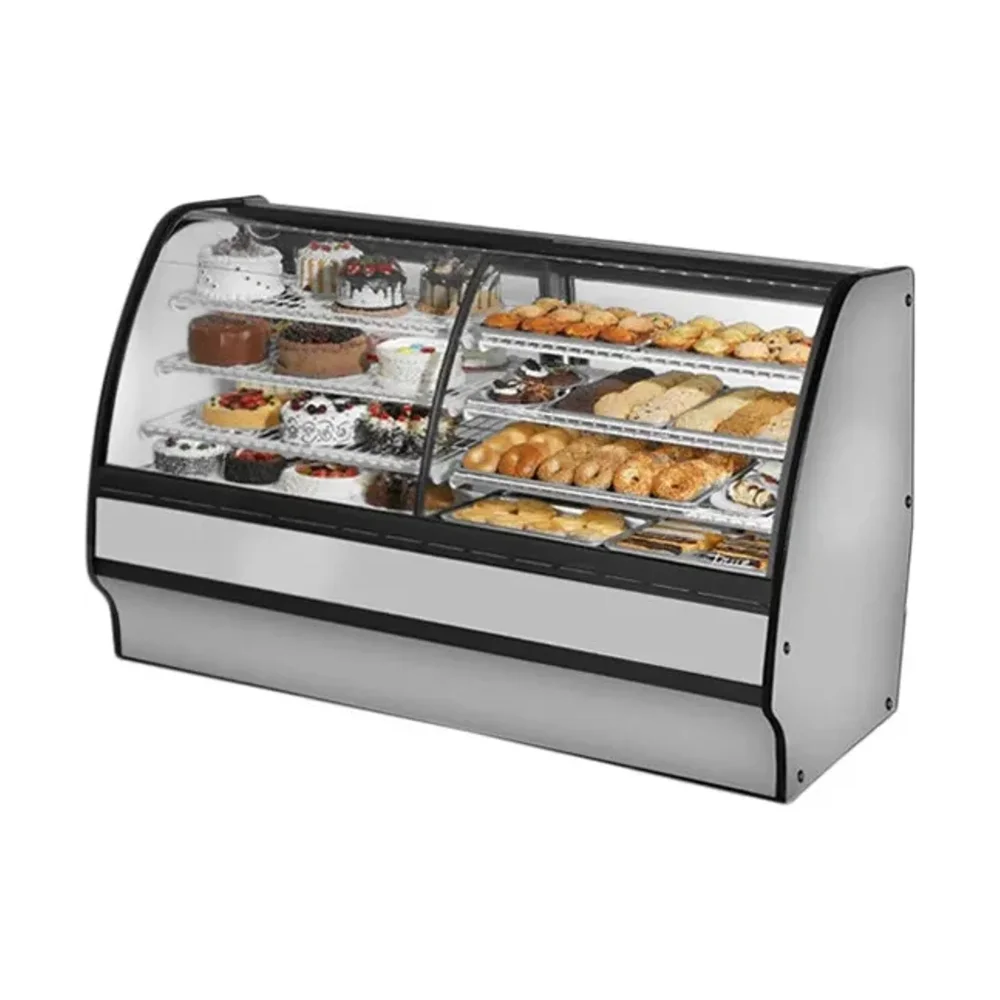 True TGM-DZ-77-SC_SC-S-W 77" Dual Zone Refrigerated Bakery Display Case, Glass Door, Stainless Steel, 115V, 7 Year Warranty
