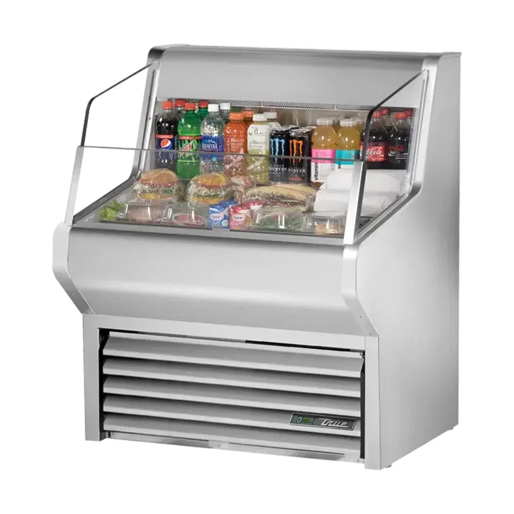 True THAC-36-S-HC-LD 36" Horizontal Air Curtain Merchandiser, 3-Shelf, Stainless Steel, 115V