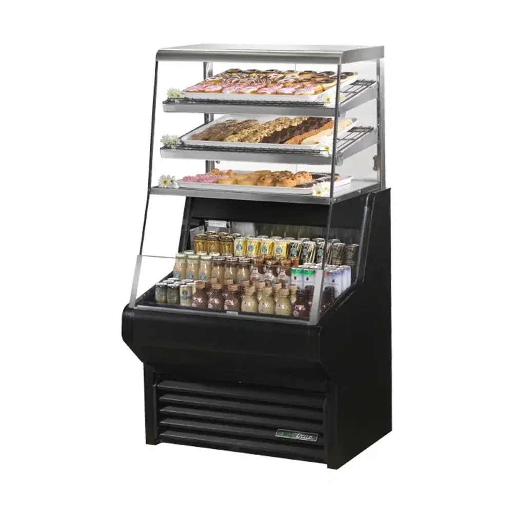 True THAC-36DG-HC-LD 36" Horizontal Air Curtain Merchandiser, 5-Shelf, Black Powder-Coated Steel, 115V