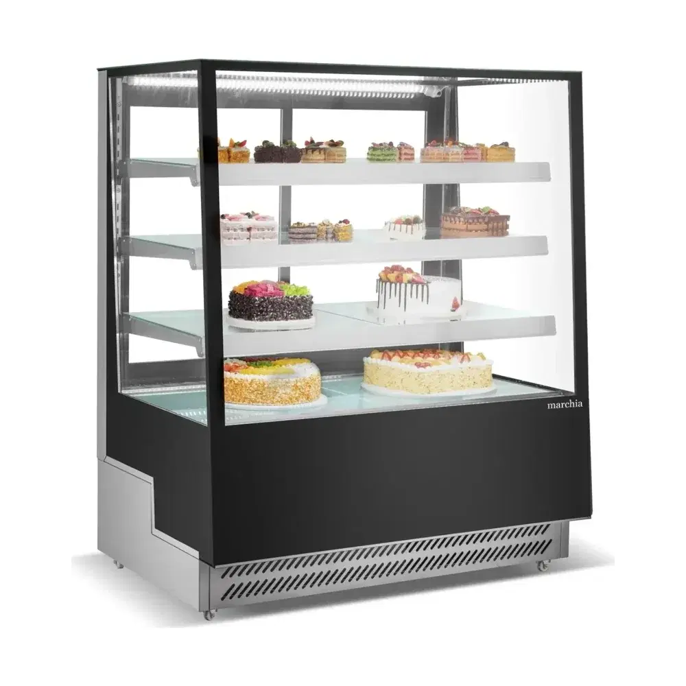Marchia 48" Black Slanted Glass Bakery Display Case Refrigerator, 110-120V
