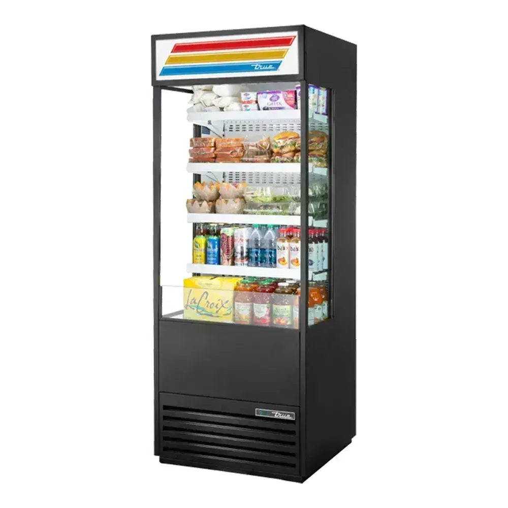 True TOAM-30GS-HC~TSL01 30" Refrigerated Vertical Air Curtain Merchandiser with Glass Sides and Sign Panel