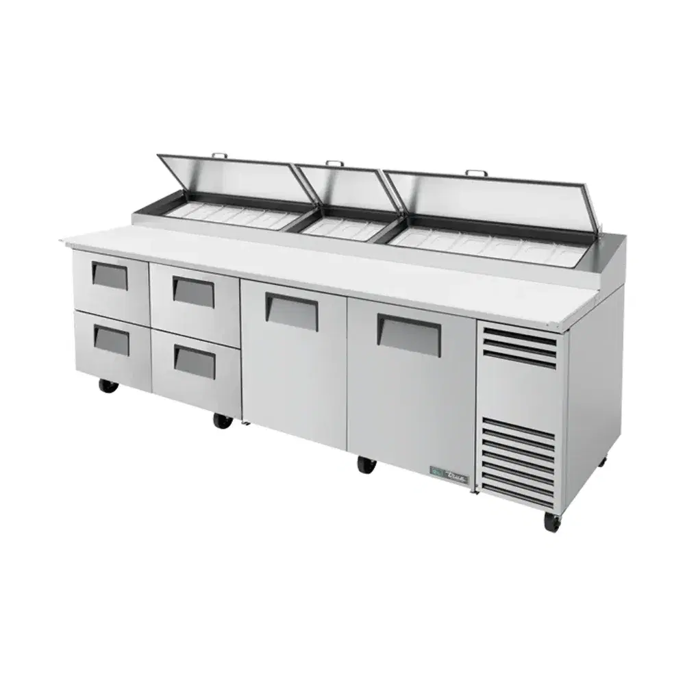 True TPP-AT-119D-4-HC 119" Pizza Prep Table, Holds 15 -1/3 Pans, 4 Drawer, Stainless Steel, 7 Year Warranty