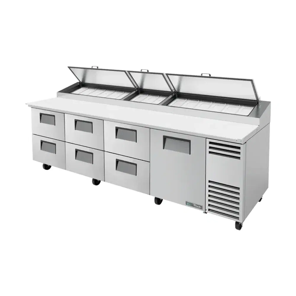 True TPP-AT-119D-6-HC 119" Pizza Prep Table, Holds 15 -1/3 Pans, 6 Drawer, Stainless Steel, 7 Year Warranty