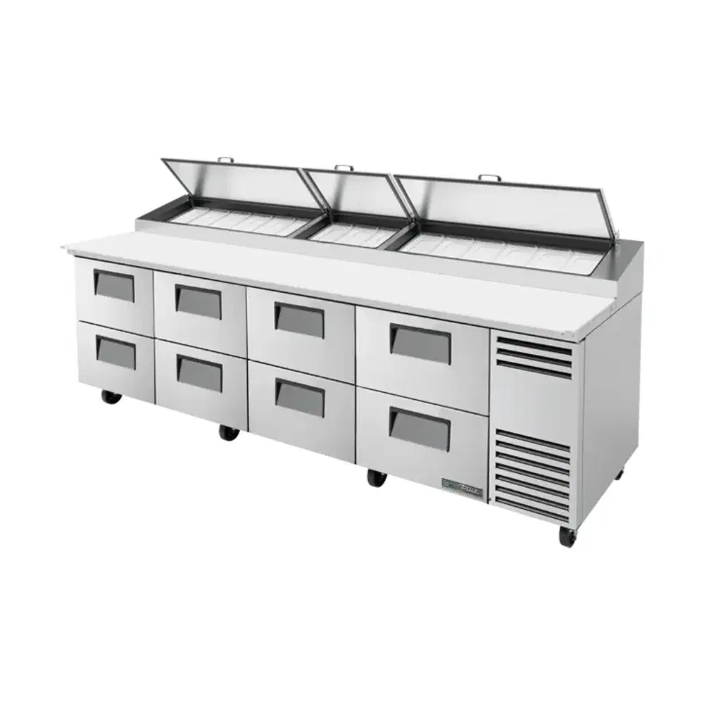 True TPP-AT-119D-8-HC 119" Pizza Prep Table, Holds 15 -1/3 Pans, 8 Drawer, Stainless Steel, 7 Year Warranty