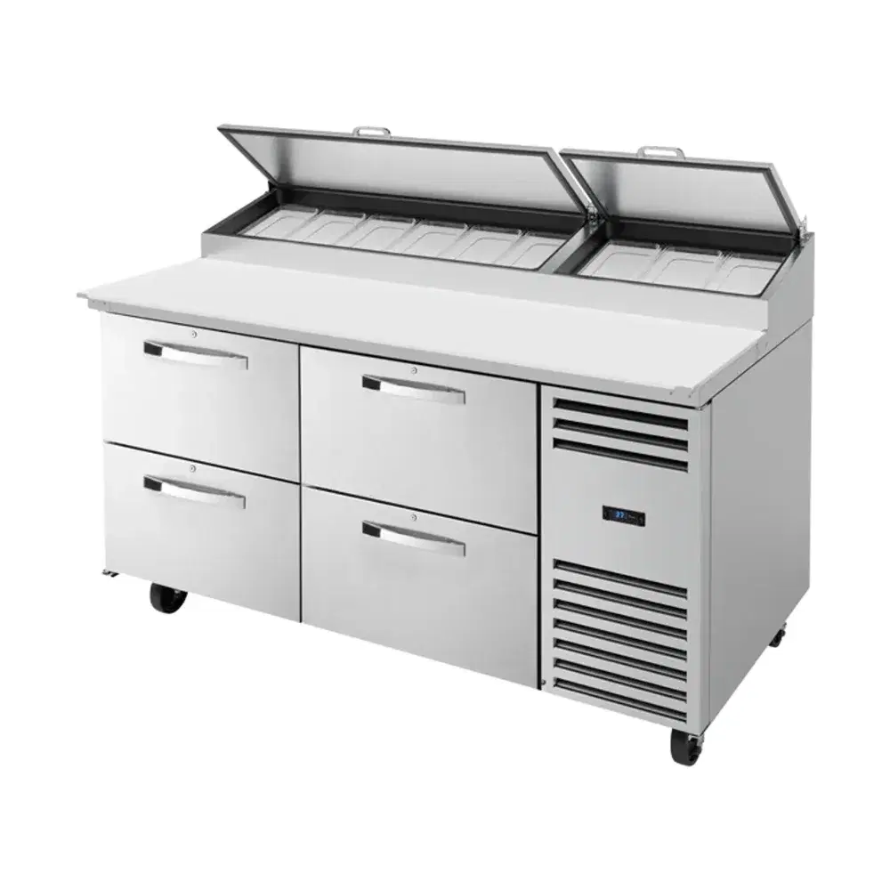 True TPP-AT-67D-4-HC~SPEC3 67" Pizza Prep Table, Holds 9 -1/3 Pans, 4 Drawer, Stainless Steel, 7 Year Warranty