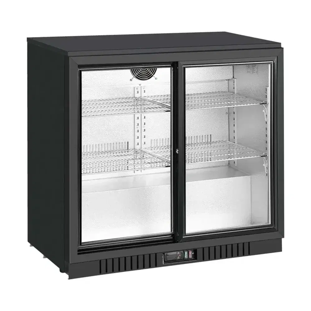 Unity 36" Countertop Back Bar Cooler, Black, 2 Swing Glass Door, 1 Year Warranty