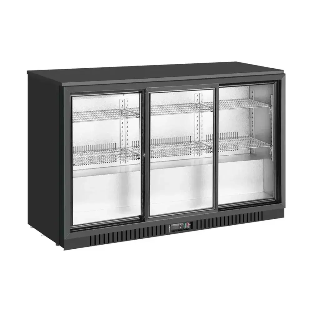 Unity 54" Back Bar Cooler, Black, 3 Swing Glass Door, 1 Year Warranty