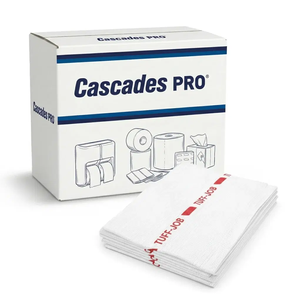 Cascades PRO Tuff-Job Antimicrobial Food Wipers, 1-Ply, 1/4 Fold, White, 150/Case