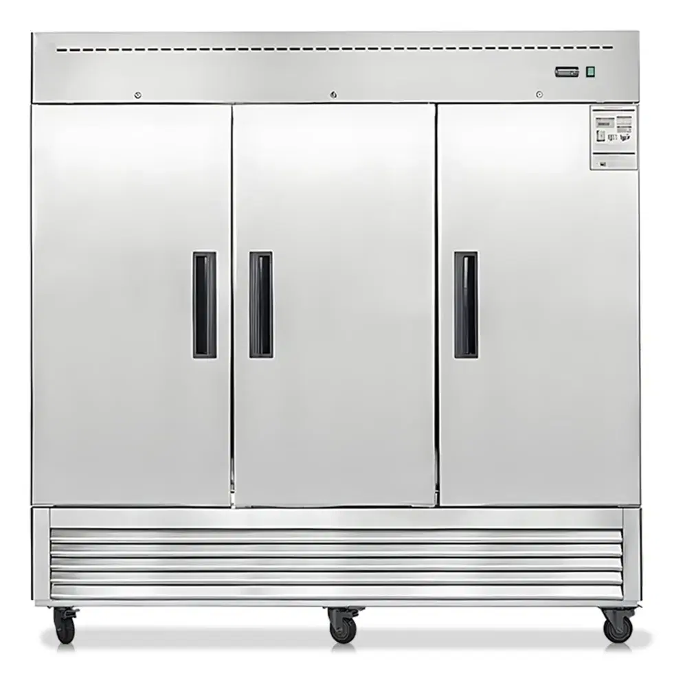 Platinum Frost Series 82" Commercial Reach In Refrigerator, 72 Cu.ft, 3 Door, 9 Shelves, Stainless Steel, 33°F to 40°F, 115v