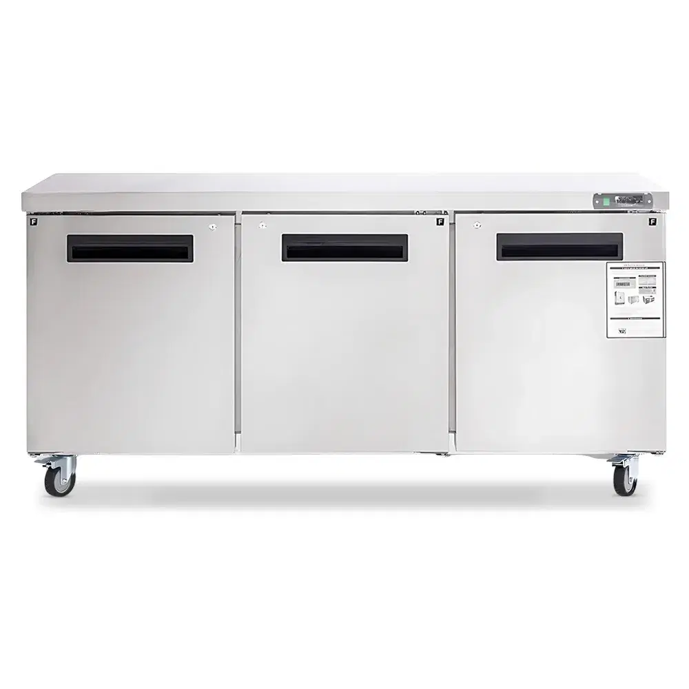 Platinum Frost Series 72" Commercial Undercounter Refrigerator, 17.7 Cu.ft, 3 Door, Stainless Steel, 33°F to 41°F, 115v