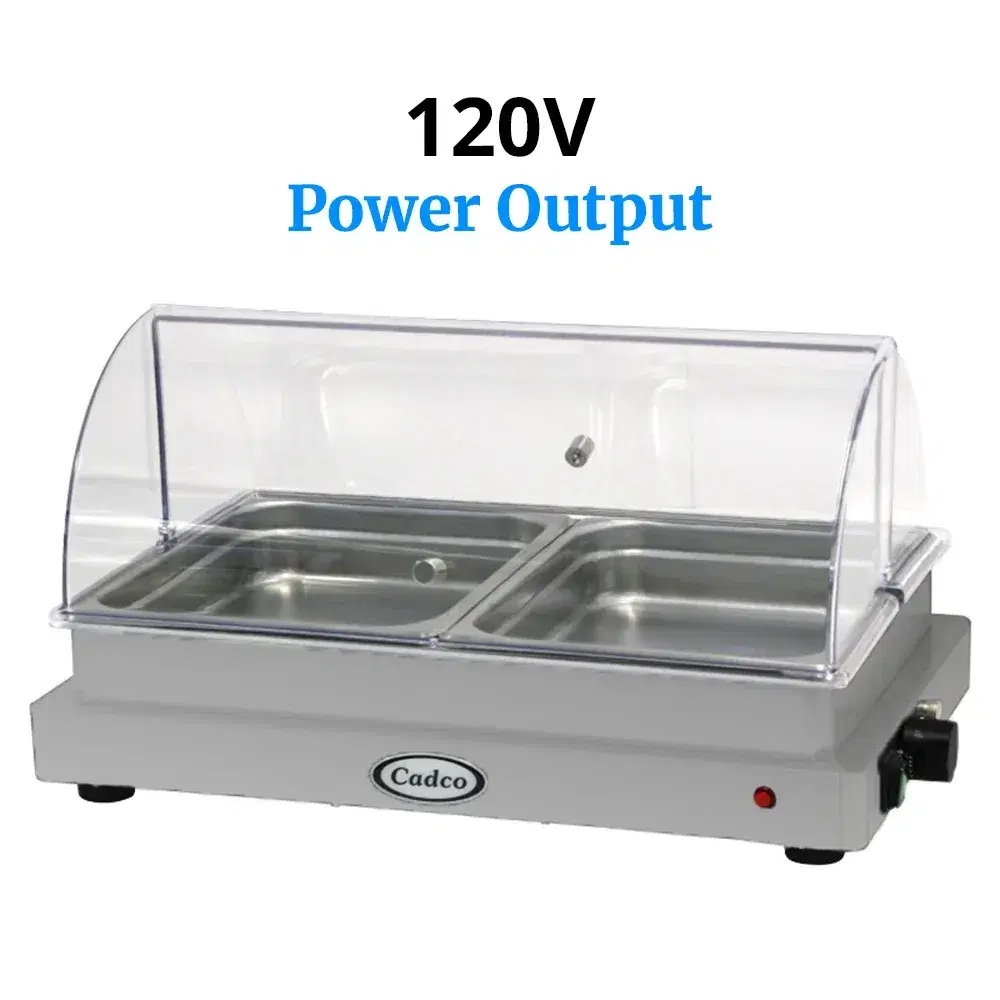 Cadco WTBS-2N-HD Half Size Electric Heavy-Duty Buffet Server with Roll Top Lid, 2 Compartment - 120V