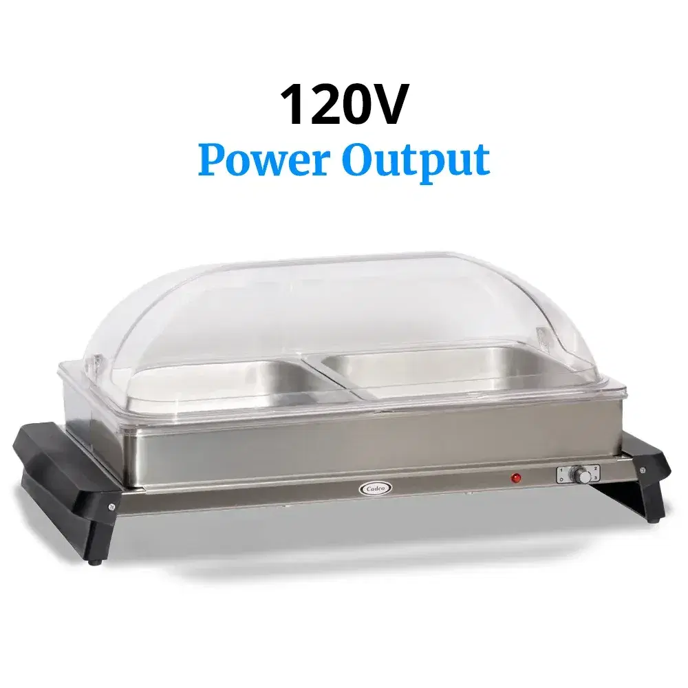 Cadco WTBS-2RT Half Size Electric Buffet Server with Roll Top Lid, 2 Compartment - 120V