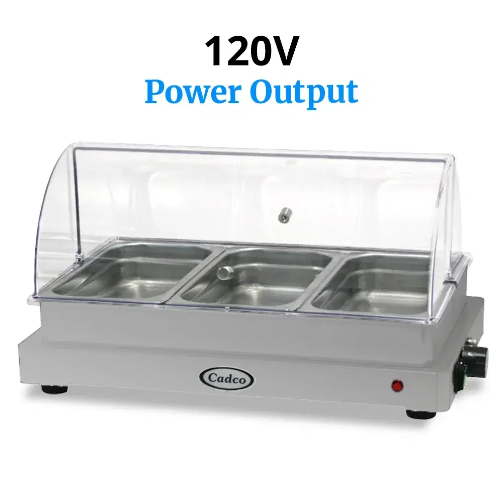 Cadco WTBS-3N-HD Third Size Electric Heavy-Duty Buffet Server with Roll Top Lid, 3 Compartment - 120V