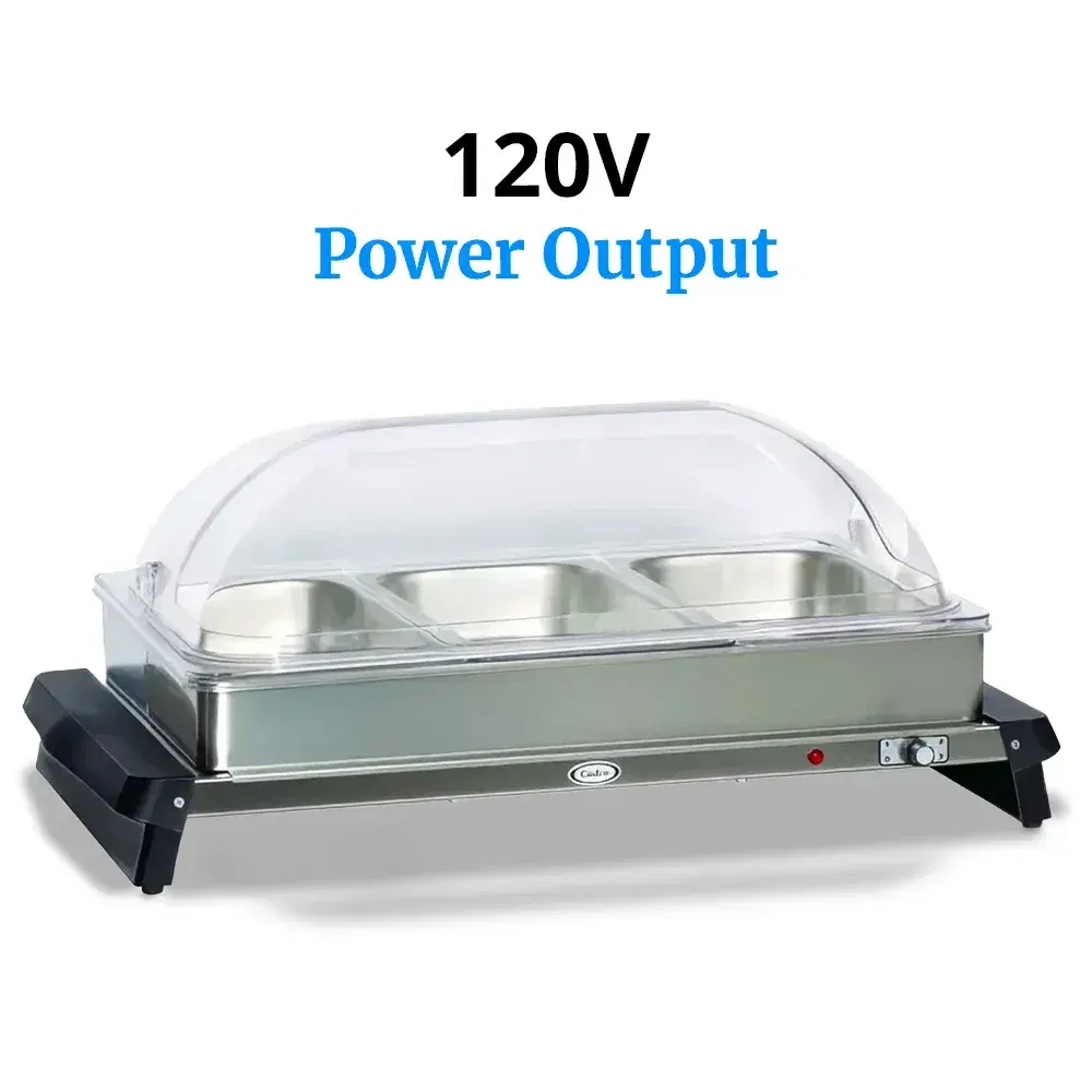 Cadco WTBS-3RT Third Size Electric Buffet Server with Roll Top Lid, 3 Compartment - 120V