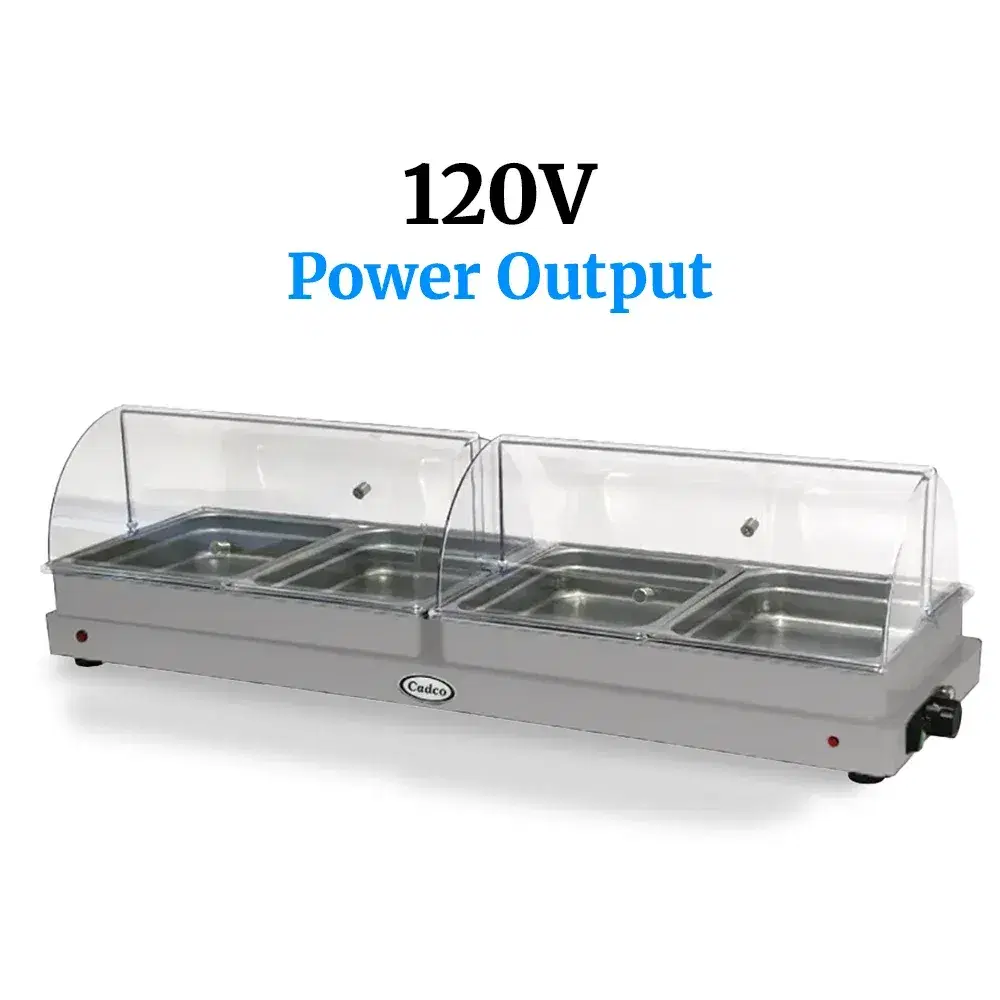 Cadco WTBS-4N-HD Half Size Electric Heavy-Duty Buffet Server with Roll Top Lids, 4 Compartment - 120V