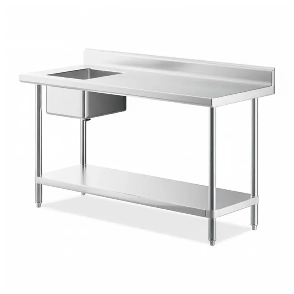 30" x 72" 18 Gauge Work Table with Right Sink, Stainless Steel