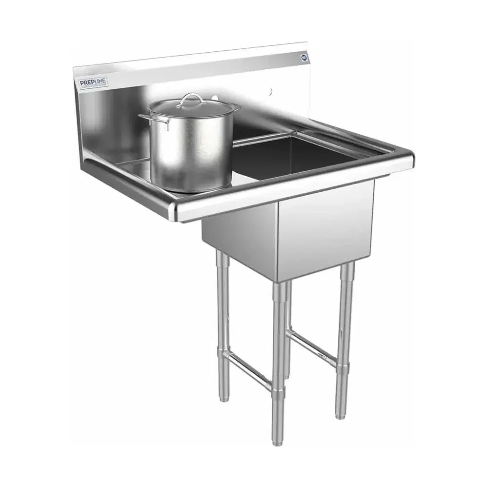 Prepline 28" One Compartment Commercial Sink, 14" x 16" Bowl, Stainless Steel with Left Drainboard