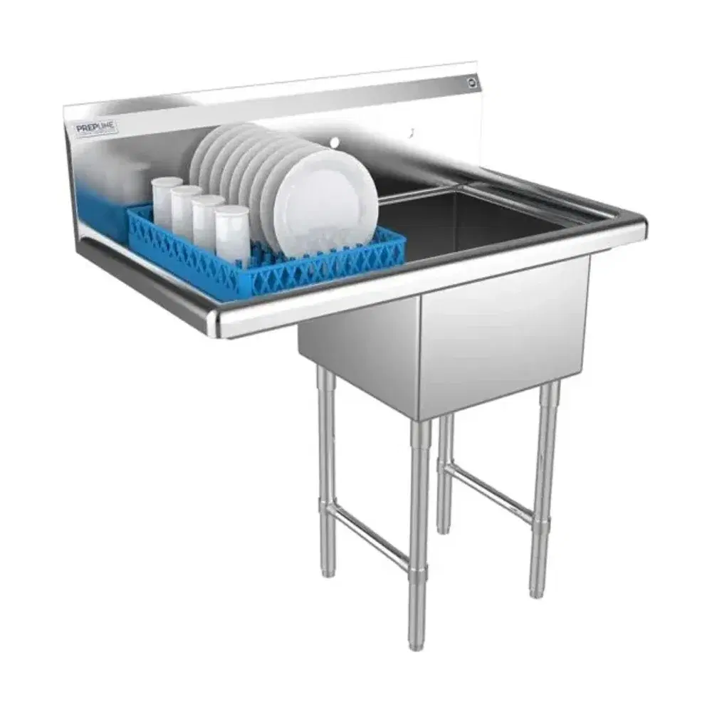 Prepline 38" One Compartment Commercial Sink, 18" x 18" Bowl, Stainless Steel with Left Drainboard