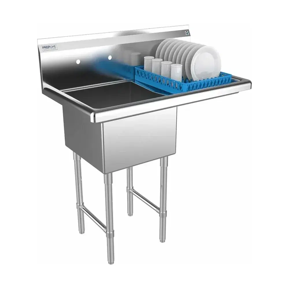 Prepline 38" One Compartment Commercial Sink, 18" x 18" Bowl, Stainless Steel with Right Drainboard