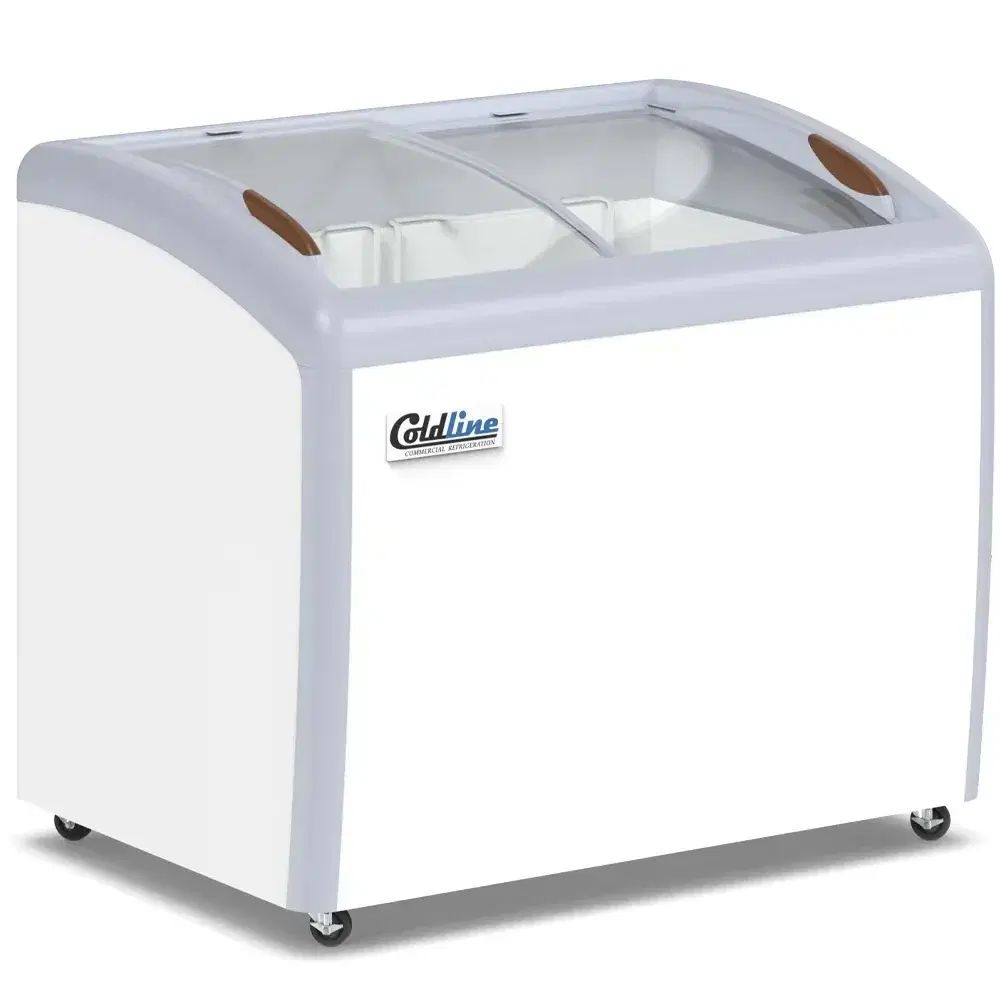 Coldline 40" Ice Cream Freezer, 9 Cu. Ft, Curved Glass Top, 2 Baskets, 1 Year Warranty