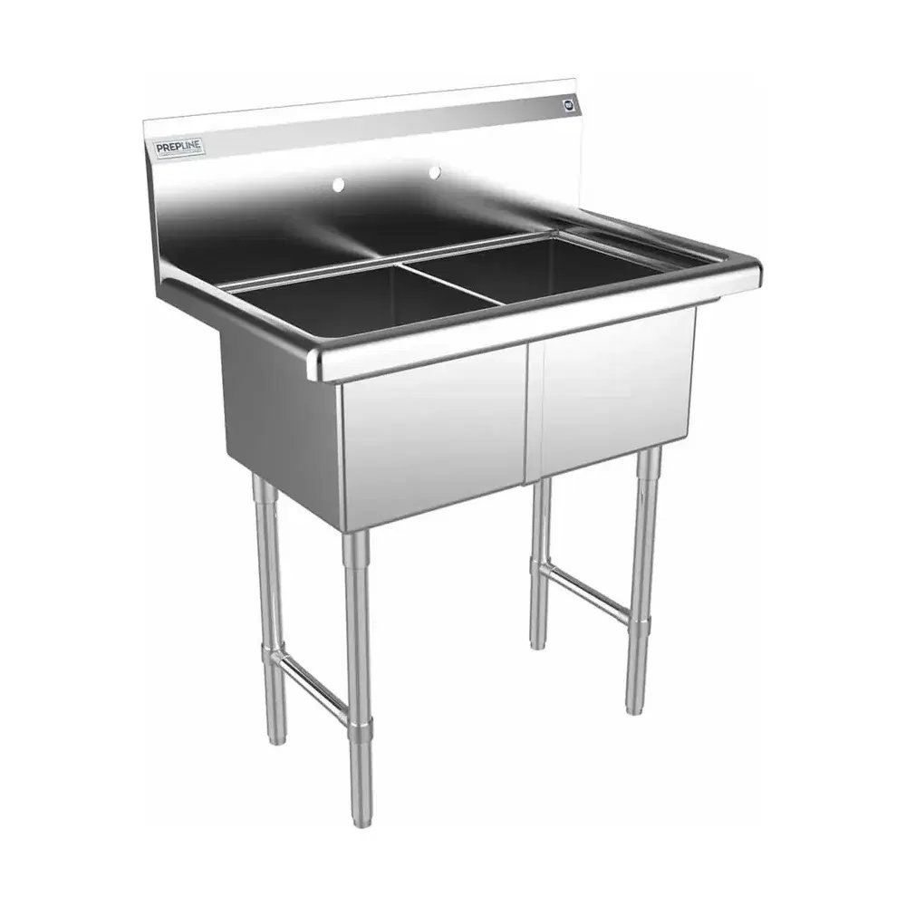 Prepline 33" Two Compartment Commercial Sink, 14" x 16" Bowls, Stainless Steel
