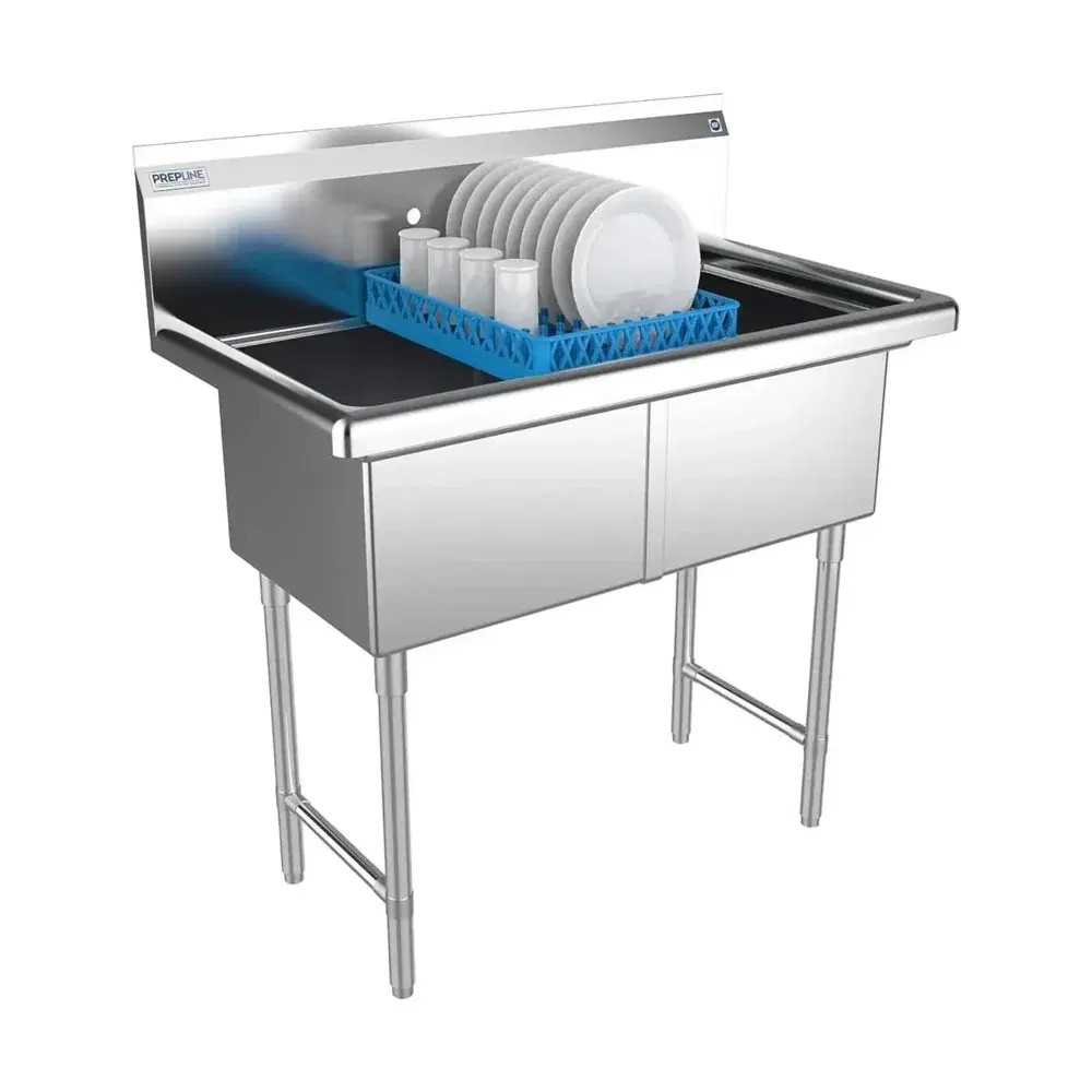 Prepline 42" Two Compartment Commercial Sink, 18" x 18" Bowls, Stainless Steel