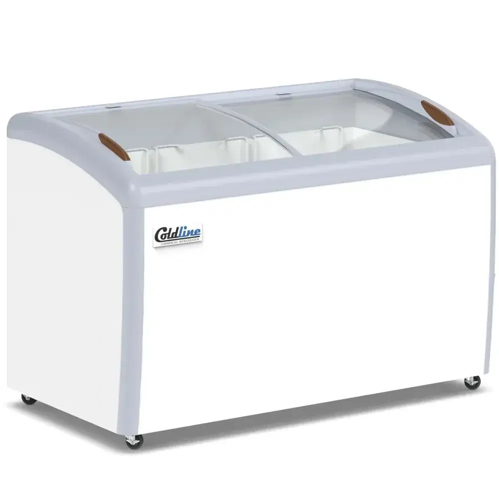 Coldline 50" Ice Cream Freezer, 13 Cu. Ft, Curved Glass Top, 3 Baskets, 1 Year Warranty