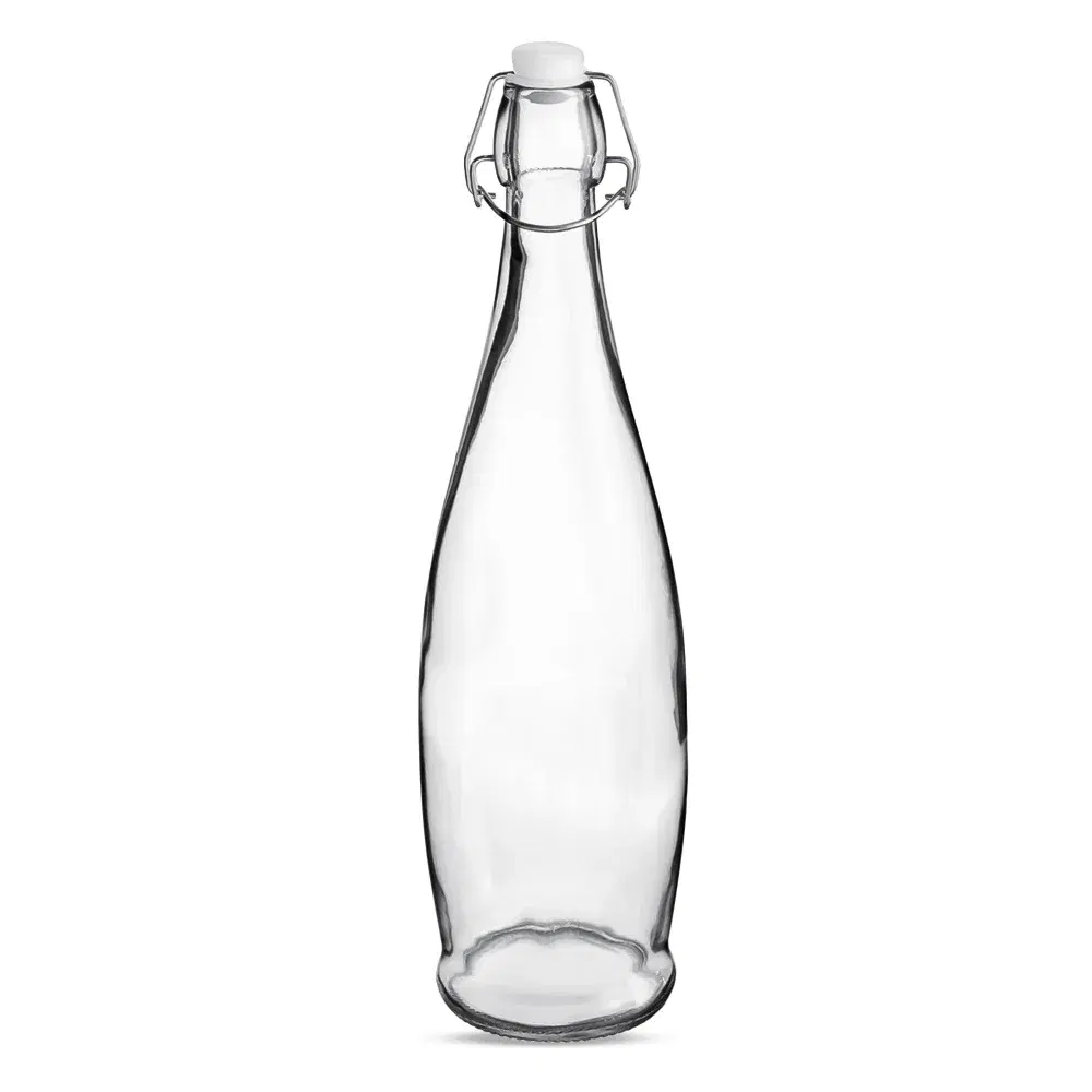 ServeCraft Series 32 oz Clear Glass Bottle with Wire Bail Swing Top Lid, 6 Pcs per Case