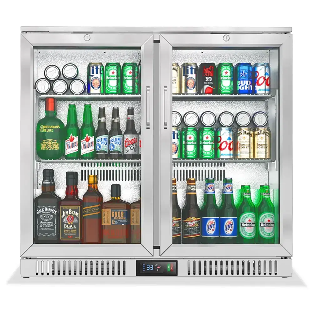 ChillCore Series 36" Commercial Back Bar Beverage Refrigerator, 2 Glass Door, Stainless Steel, 1 Year Warranty