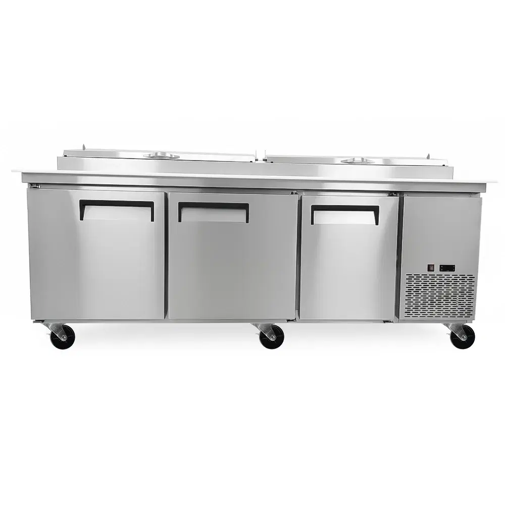 ChillCore Series 90" Pizza Prep Table, Holds 12 Pans, 3 Doors, Stainless Steel