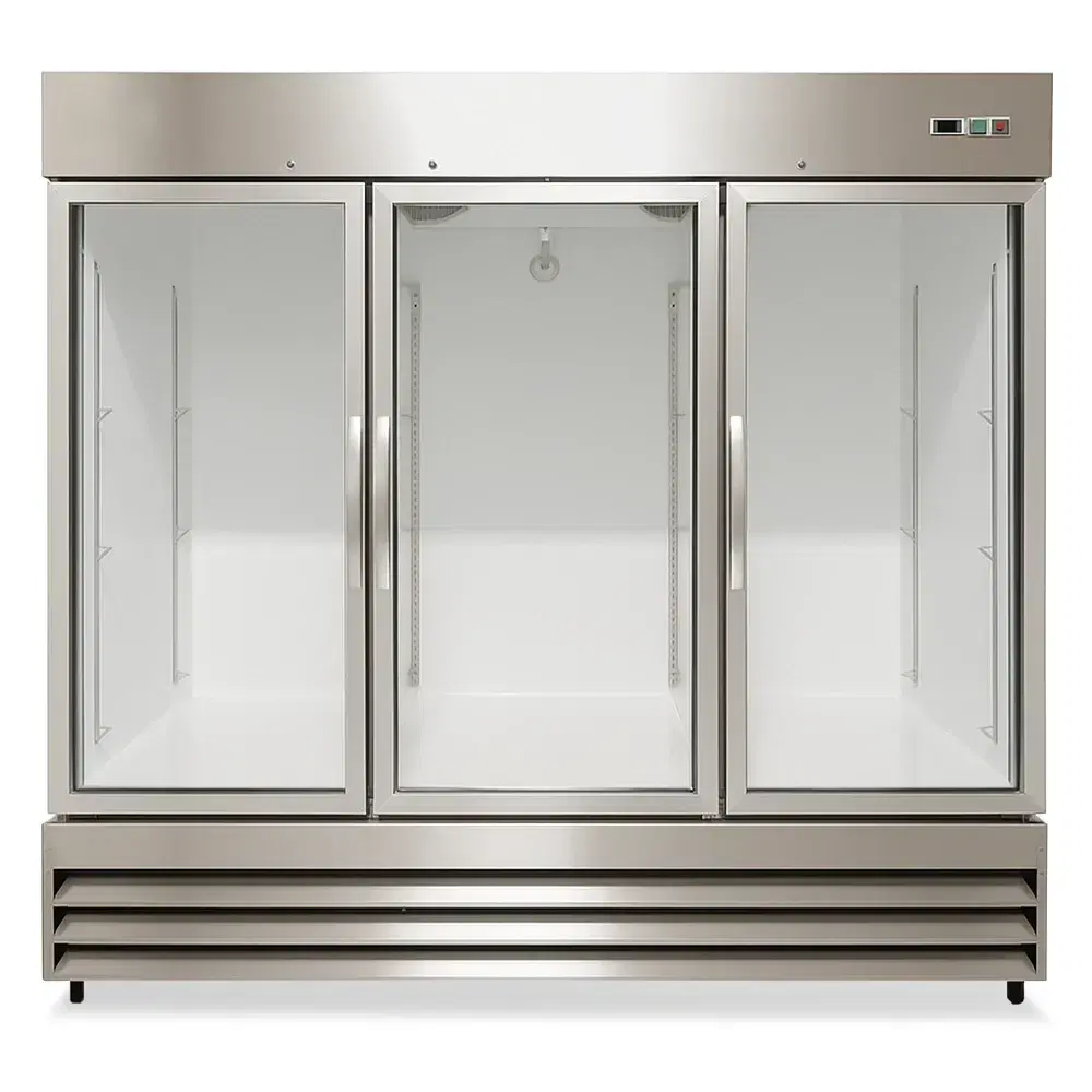 ChillCore Series 81" Refrigerated Glass Door Merchandiser, 72 Cu. Ft., 3 Swing Doors, Stainless Steel