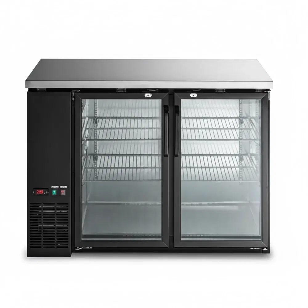 CoolEdge Series 50" Back Bar Cooler, 2 Swing Glass Doors, Black