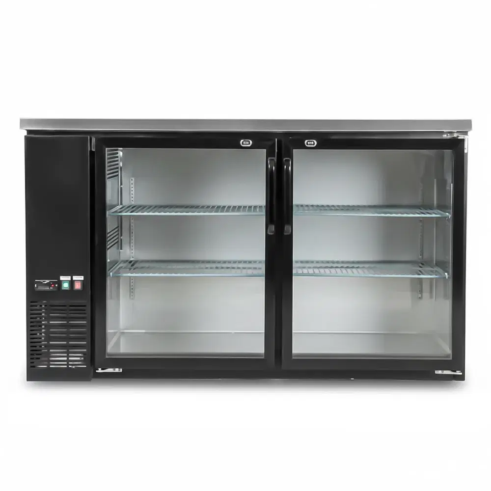 CoolEdge Series 61" Back Bar Cooler, 2 Swing Glass Doors, Black