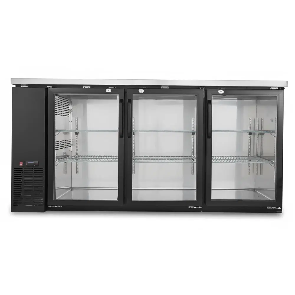 CoolEdge Series 73" Back Bar Cooler, 3 Swing Glass Doors, Black