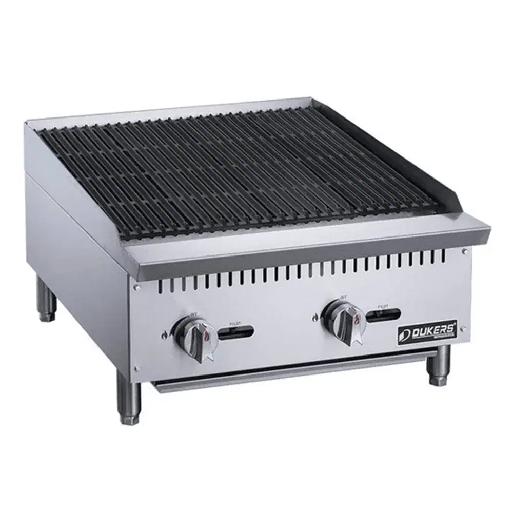Dukers DCCB24 24" Countertop Radiant Charbroiler, 2 Burners, 70,000 BTU, Convertible, 1 Year Warranty