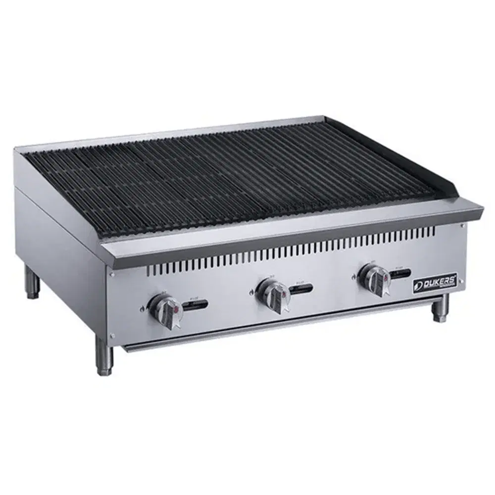Dukers DCCB36 36" Countertop Radiant Charbroiler, 3 Burners, 105,000 BTU, Convertible, 1 Year Warranty