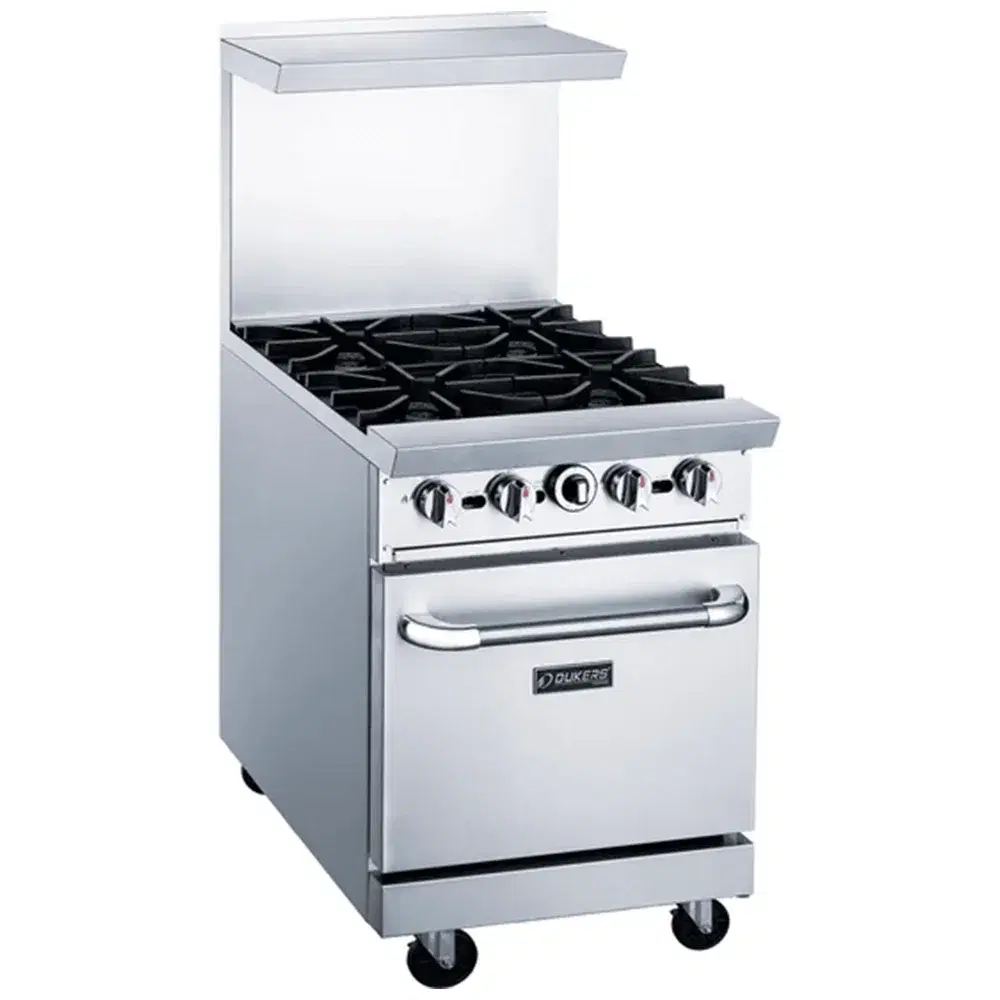 Dukers DCR24-4B 24" Commercial Gas Range, 4 Open Burners and 1 Oven, Convertible, 1 Year Warranty