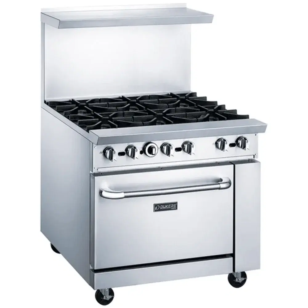 Dukers DCR36-6B 36" Commercial Gas Range, 6 Open Burners and 1 Oven, Convertible, 1 Year Warranty