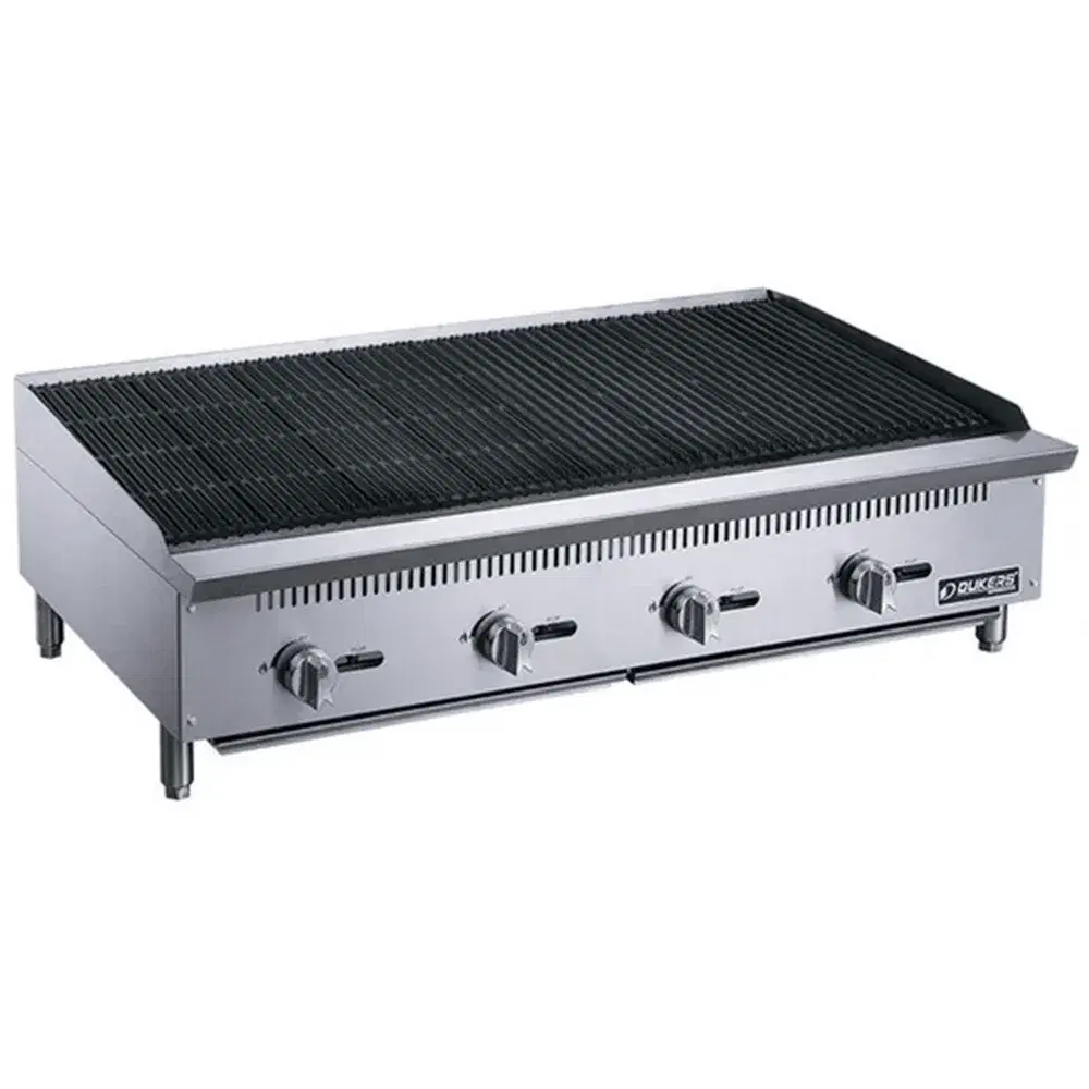 Dukers DCRB48 48" Countertop Charbroiler, 4 Burners, 140,000 BTU, Convertible, 1 Year Warranty