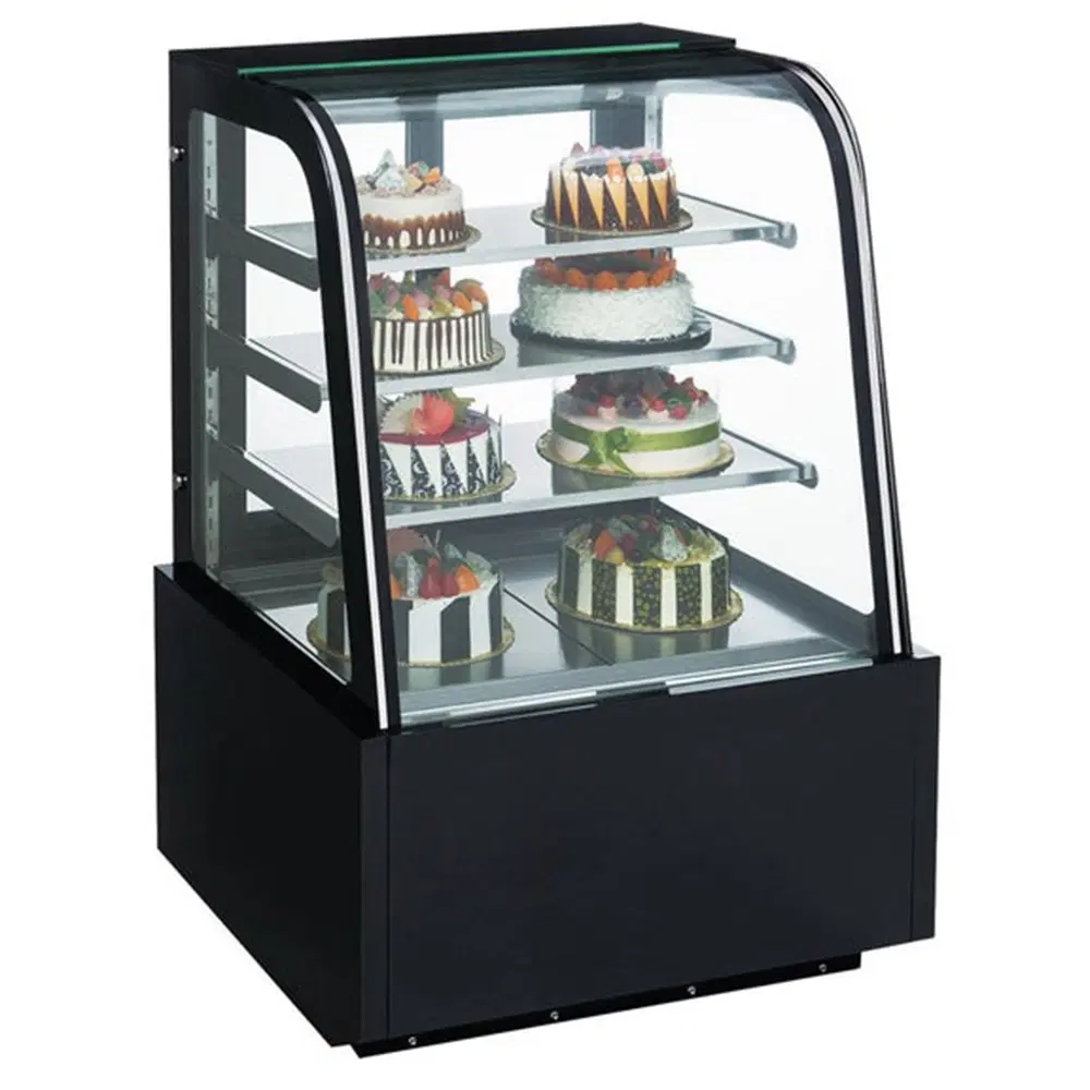 Dukers DDM48R-CB 48" Refrigerated Bakery Case with Curved Glass, 4 Levels, 5 Year Compressor Warranty