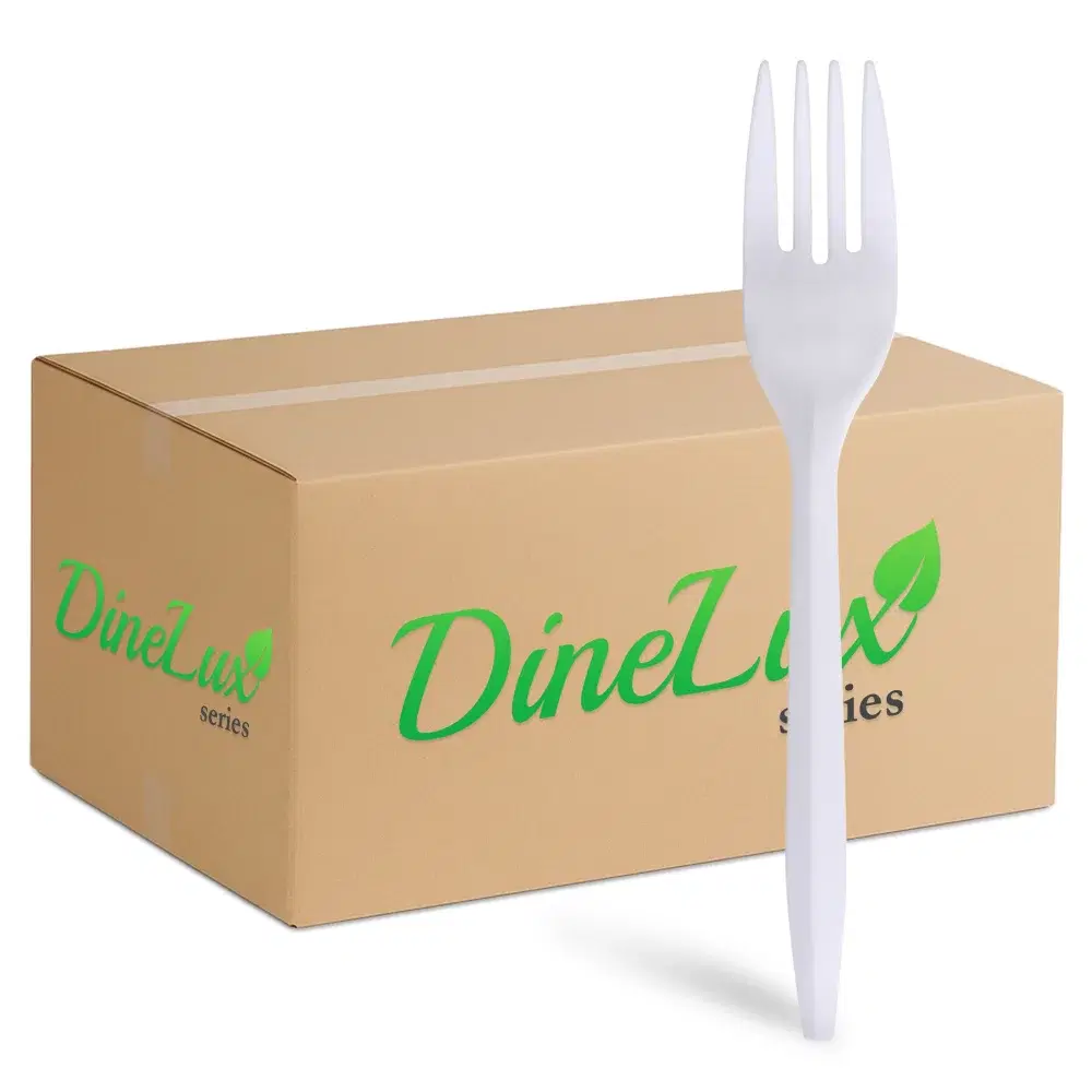 Dinelux Series Disposable Fork, Medium Weight, Polypropylene, White, 1000/Case