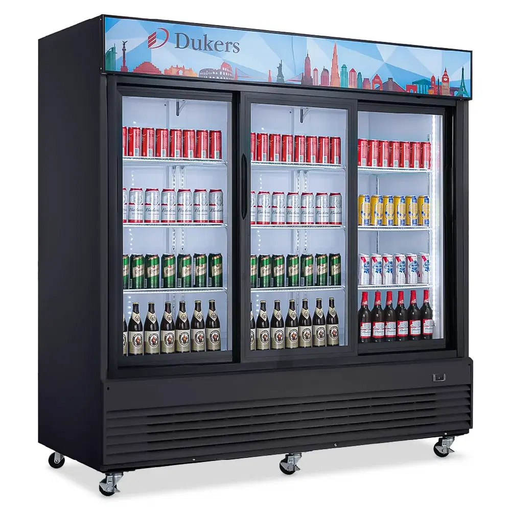 Dukers DSM-68SR 78" Refrigerated Glass Door Merchandiser, 3 Sections, 5 Year Compressor Warranty