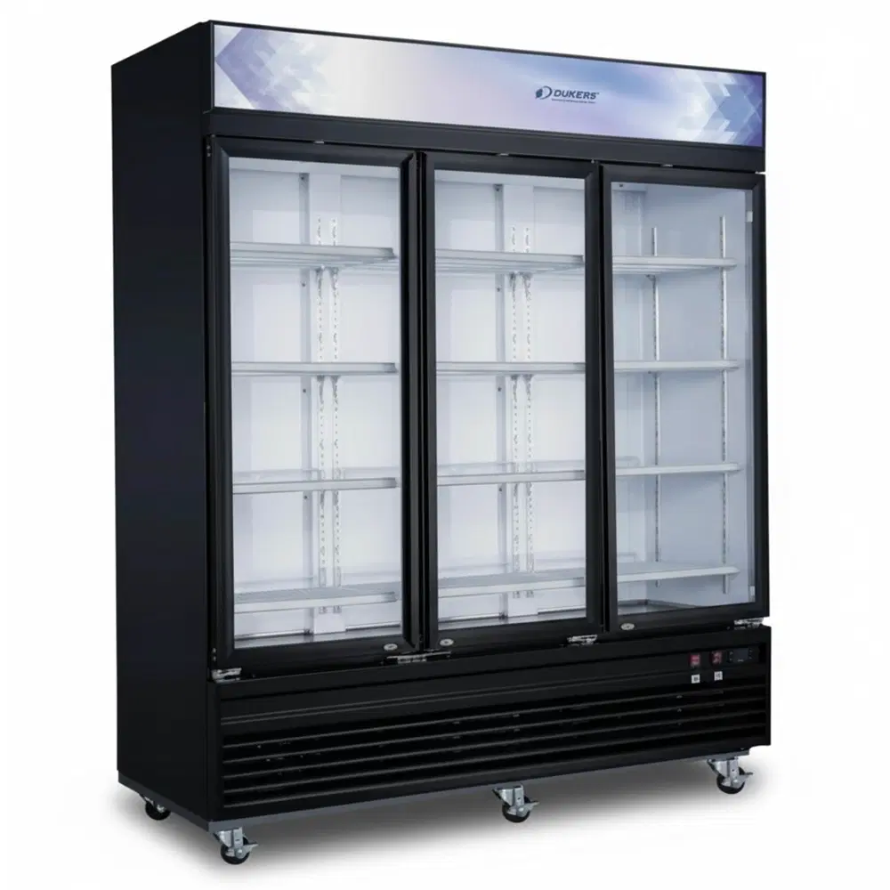 Dukers DSM-69F 78" Glass Door Merchandiser Freezer, 3 Sections, 5 Year Compressor Warranty