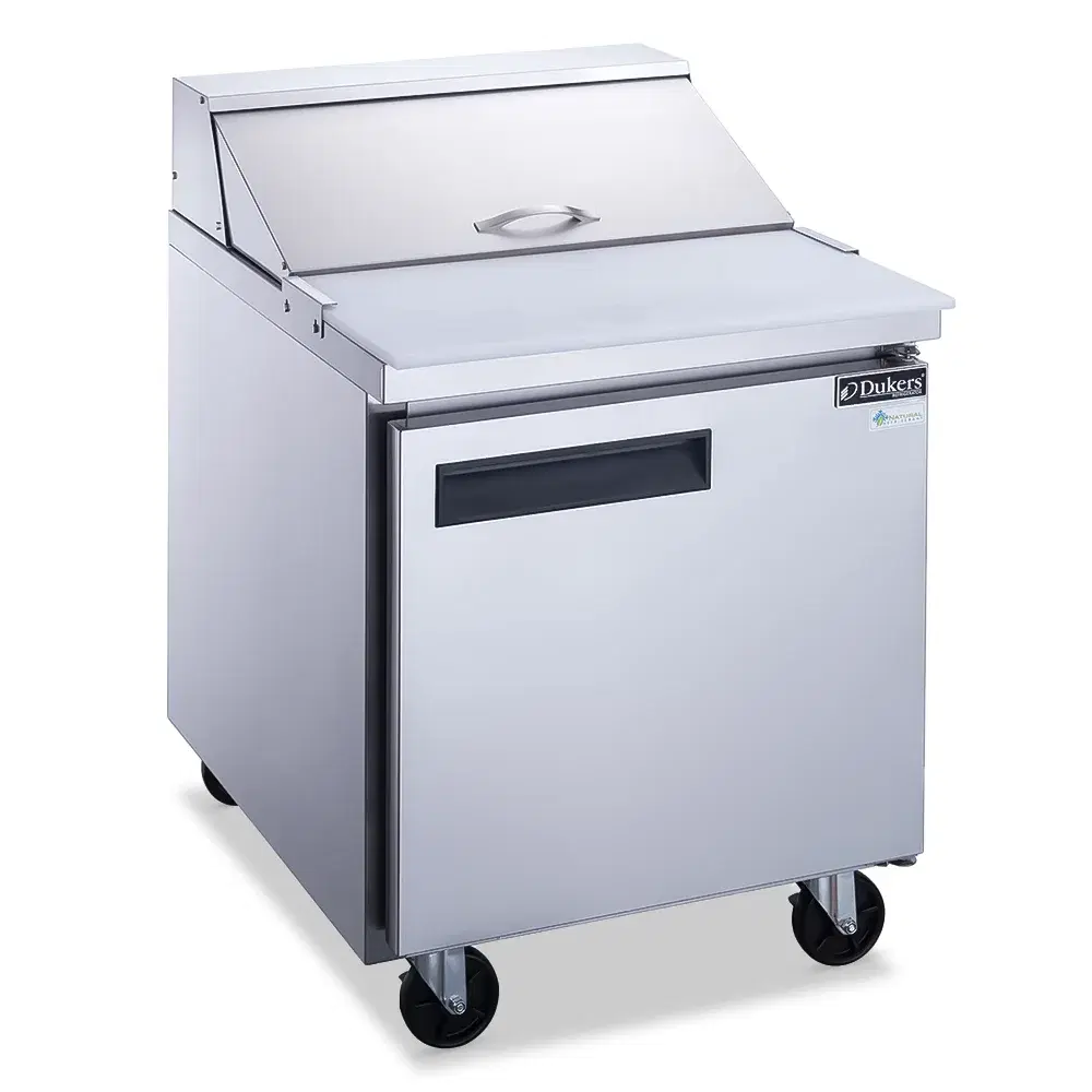 Dukers DSP29-8-S1 29" Sandwich and Salad Prep Table, Holds 8 Pans, 1 Door, 5 Year Compressor Warranty