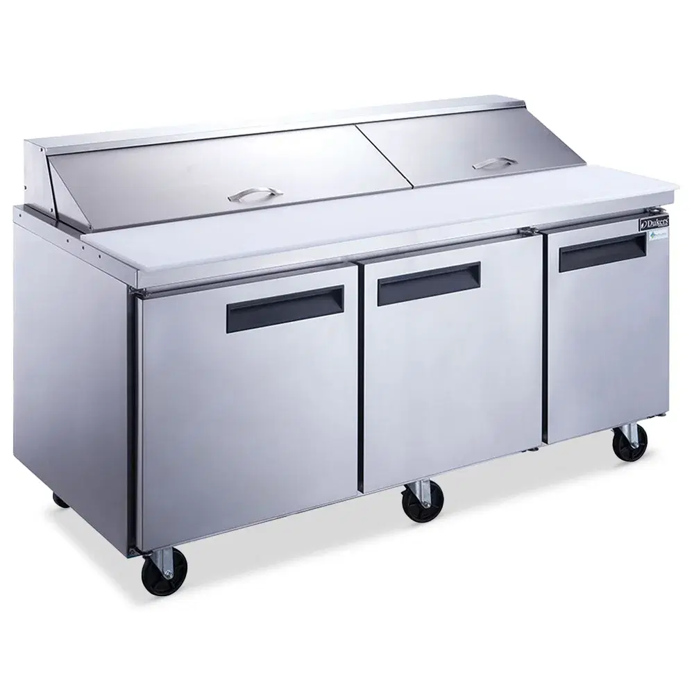 Dukers DSP72-18-S3 72" Sandwich and Salad Prep Table, Holds 18 Pans, 3 Doors, 5 Year Compressor Warranty