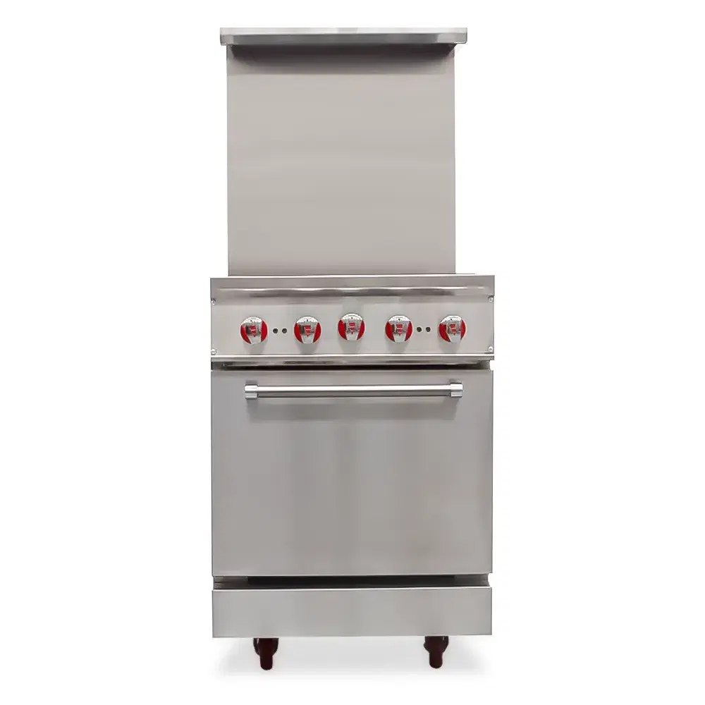 KitchenCore Series 24" Commercial Gas Range, 4 Open Burners and 1 Oven, Liquid Propane, 1 Year Warranty