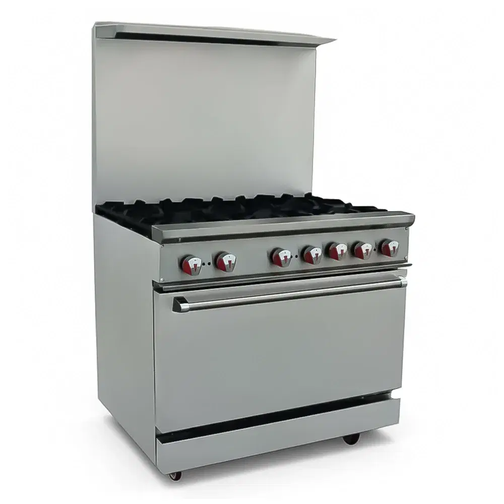 KitchenCore Series 36" Commercial Gas Range, 6 Open Burners and 1 Oven, Liquid Propane, 1 Year Warranty