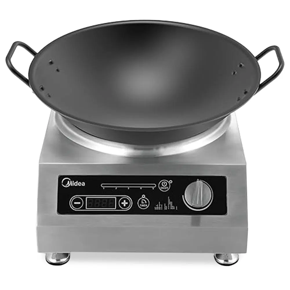 Midea MIC3400WK 14.8" Single Hob Countertop Induction Cooktop with Thermostatic Controls, Stainless Steel, 3400W