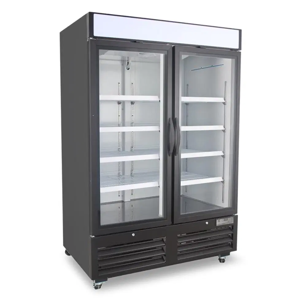 FrostLine Series 54" Reach-In Merchandiser Refrigerator, 2 Glass Doors, Black Powder Coated Steel, 1 Year Compressor Warranty