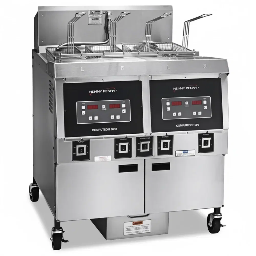 Henny Penny OFG322.07 33" Liquid Propane Gas Fryer, (2) 65 lb Vat, Computron 1000 Controls, 170,000 BTU